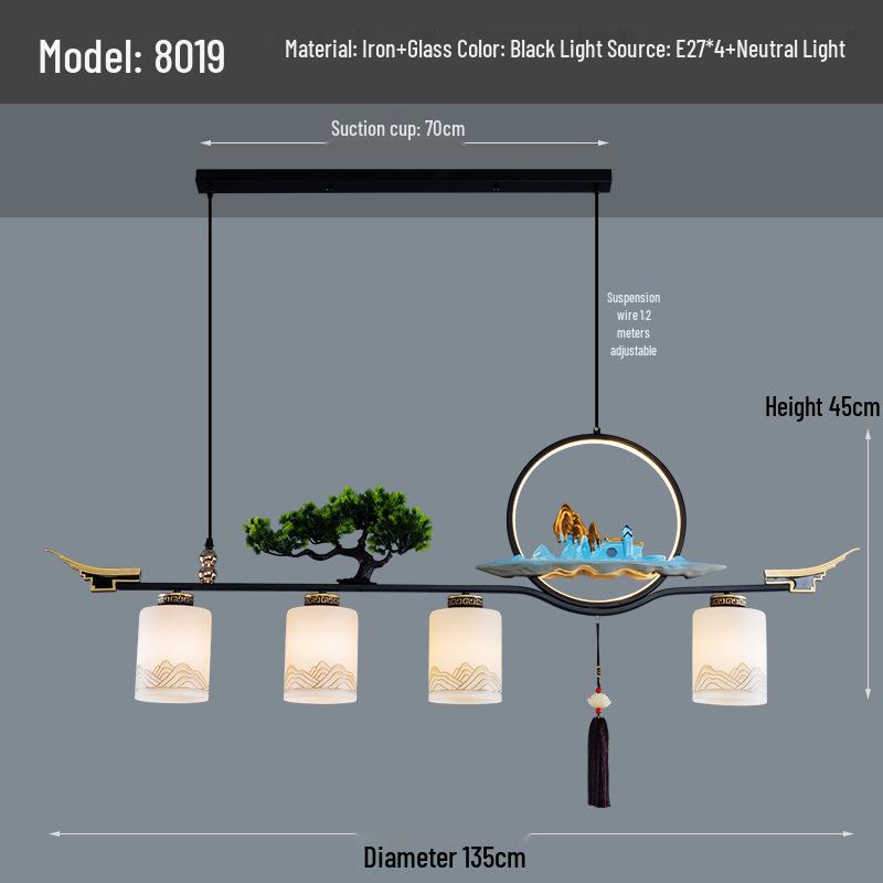 Modern Zen Dining Pendant Light: Pine-Inspired Multi-Head Strip Lamp for Tea Table or Study Desk