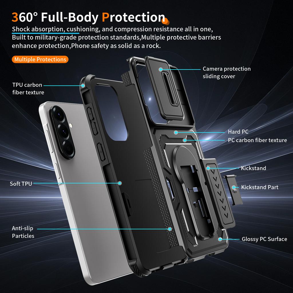 Sliding Camera Lens Cover Shockproof Kickstand Case For Samsung Galaxy A16 A26 A36 A56 A17 A37 A57 5G TPU Frame Plastic Fundas