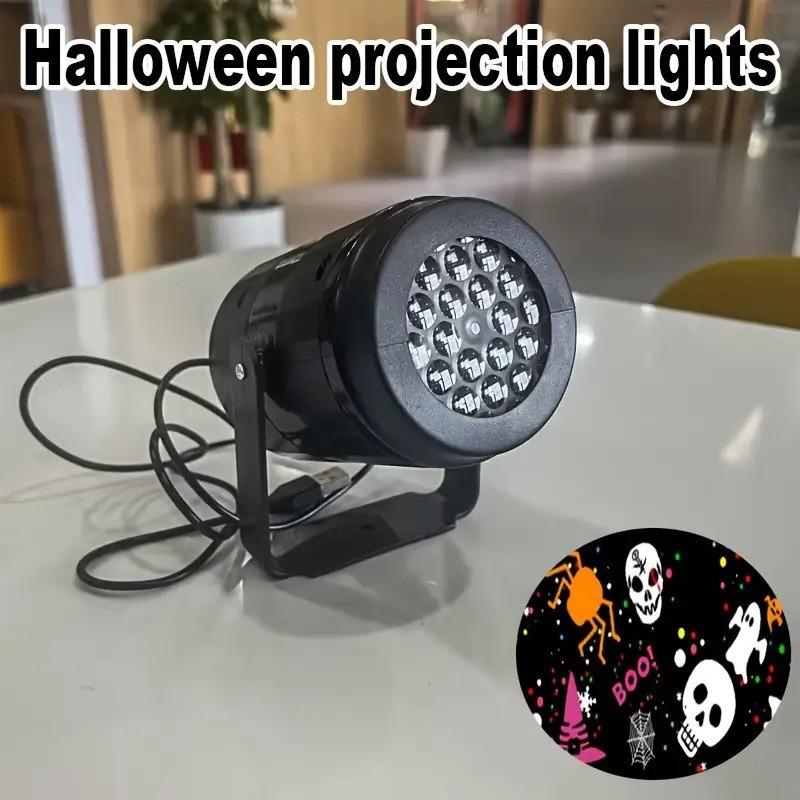 Halloween Projector Lights Outdoor Holiday Pumpkin Ghost Skull Horror Projector Rotating LED Stage Lights Halloween Party Decor