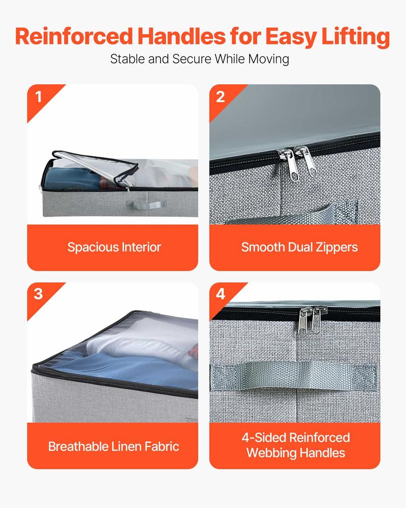 VEVOR Under Bed Storage with Clear Lids, 850 x 430 x 120 mm, 45L Large Underbed Clothes Storage Containers