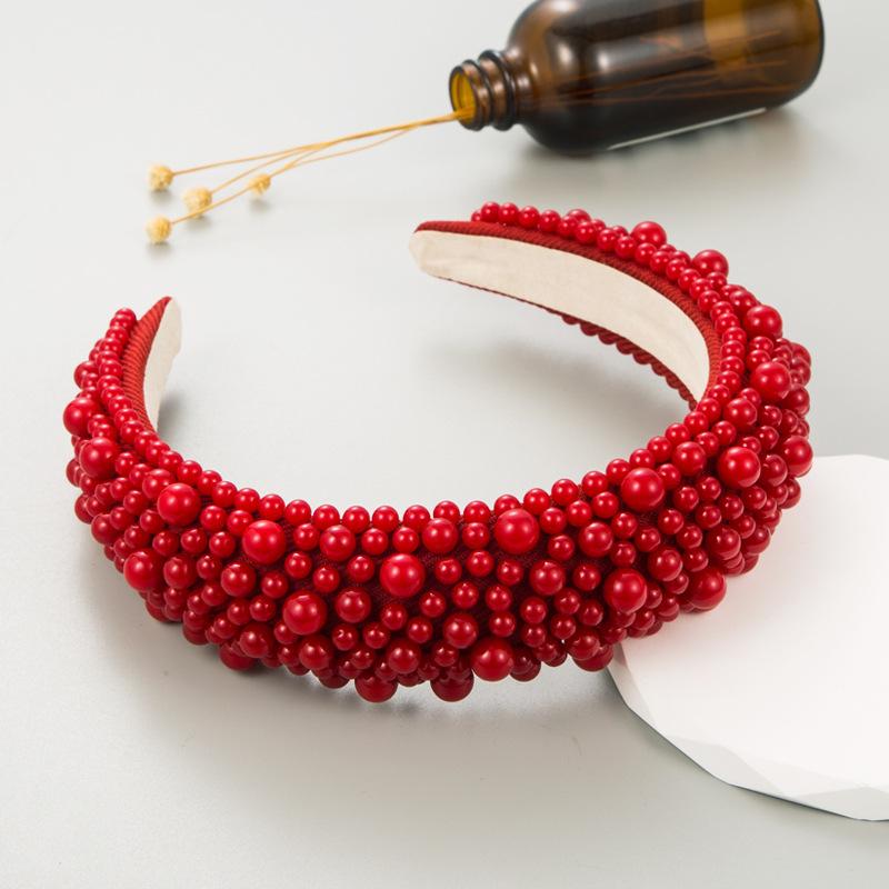 

Женская повязка для волос, универсальная повязка на голову с жемчужной губкой и широкими краями, элегантный головной убор с высокой заколкой на голову OneSize красный