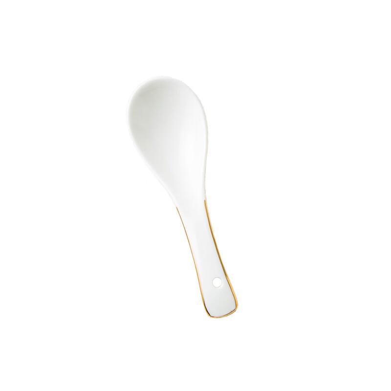 Gold Rim Ceramic Soup Spoons (10-Pack)