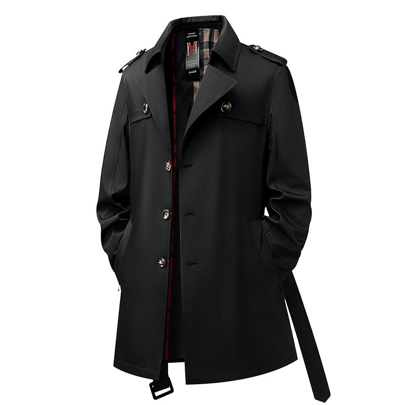 Men Trench Coat Single-breasted Windbreaker Long