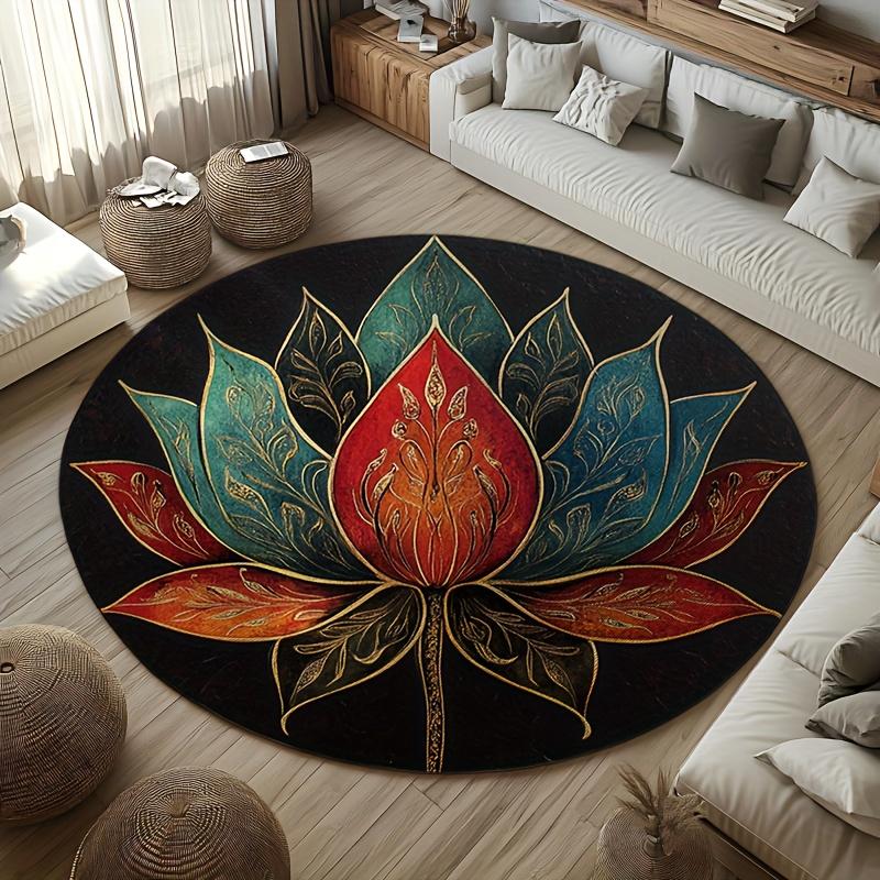 Flannel Printed Round Yoga Mat With Lotus Flower Design For Meditation And Home Decor Soft Floor Rug Modern Living Room Style
