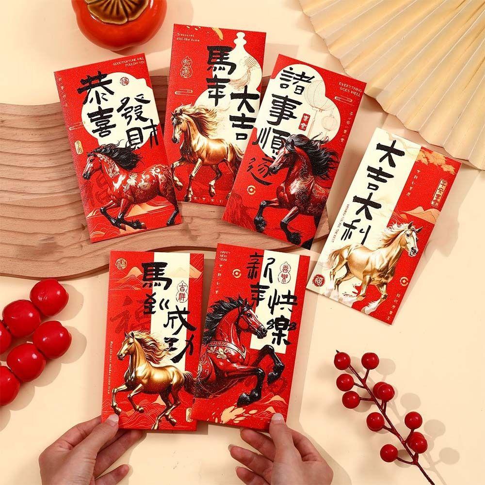 6pcs Cartoon Horse Year Money Envelope Glitter Frosted Lucky Money Pockets  Marriage Ceremony