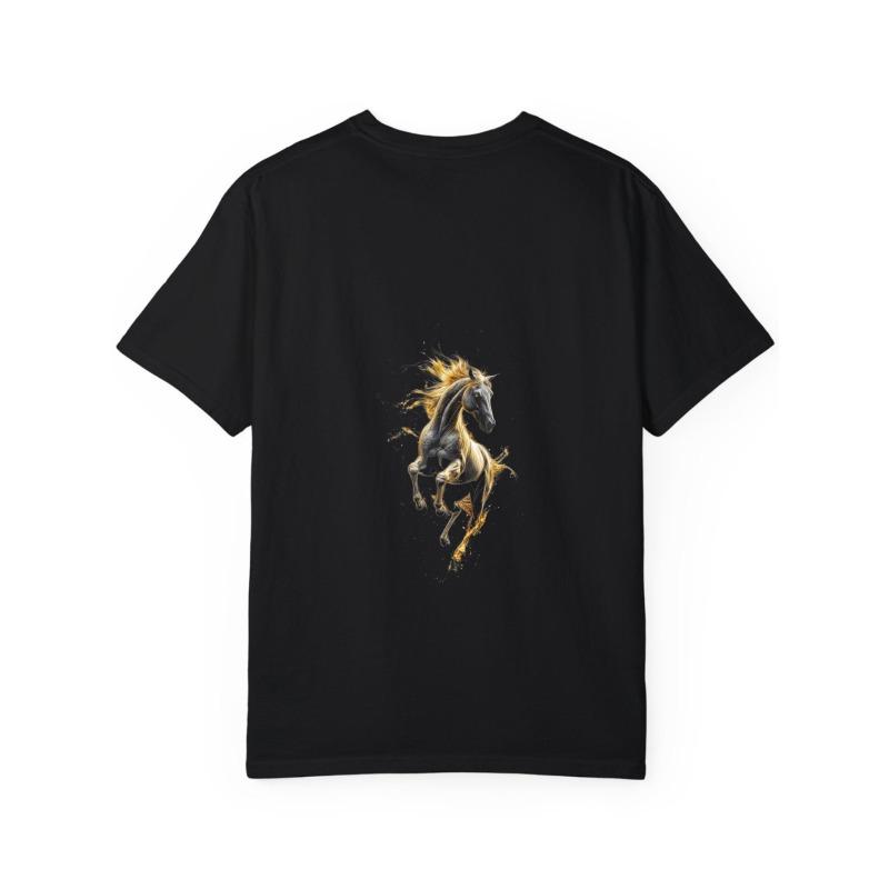 White T-Shirt with Golden Horse Print for Casual Wear