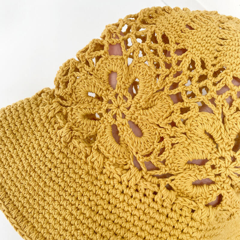 

V-A Summer Bucket Hat Spring Knitted Flower Hat for Women Beige