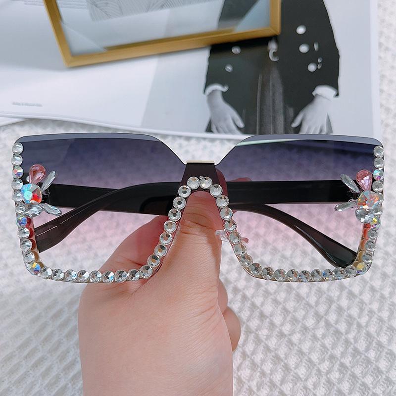 Integrated Sunglasses, Personalized Rimless Glasses, Large Frame One-Piece Diamond-Encrusted Sunglasses For Women