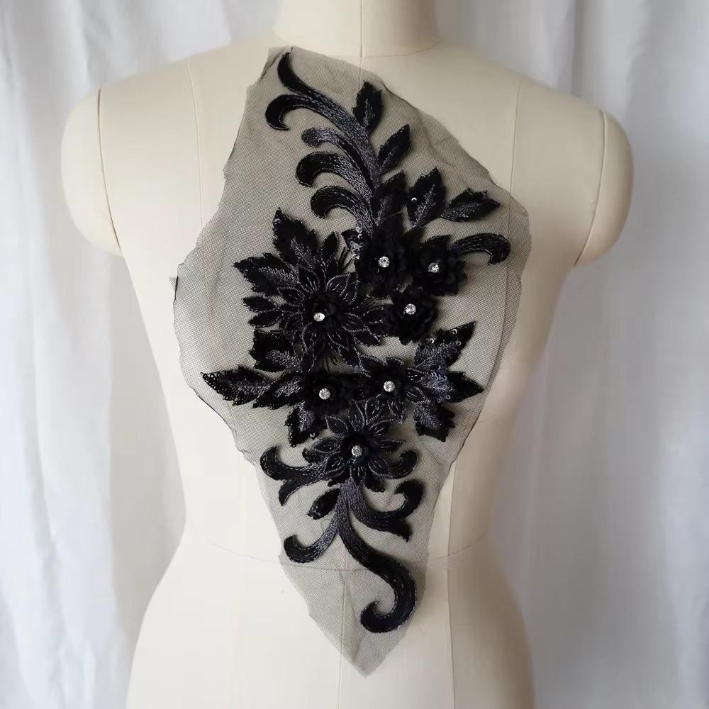 Rhinestone Embroidery Sew Patch 3D Flowers Lace Appliques Appliques Wedding Gown Appliques