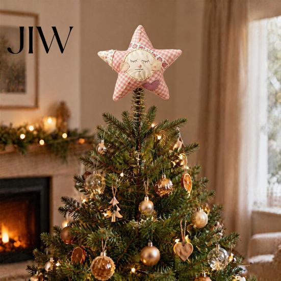 Holiday Home Decor Christmas Star Tree Topper, Patchwork Plush Stuffed Xmas Retro Pastoral Ornament for Winter Party Soft Topper