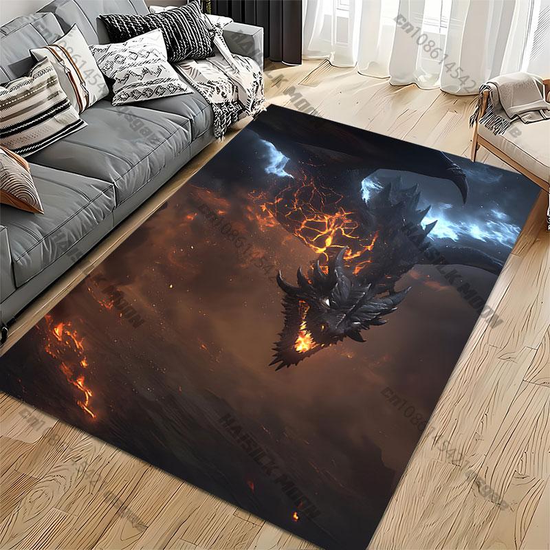 Fiery dragon soaring through destruction carpet Yoga living room room decor children's crawling mat doormat area rug