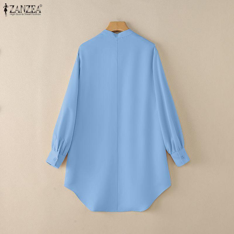ZANZEA Women Casual Round Neck Solid Color Long Sleeve Loose Blouse