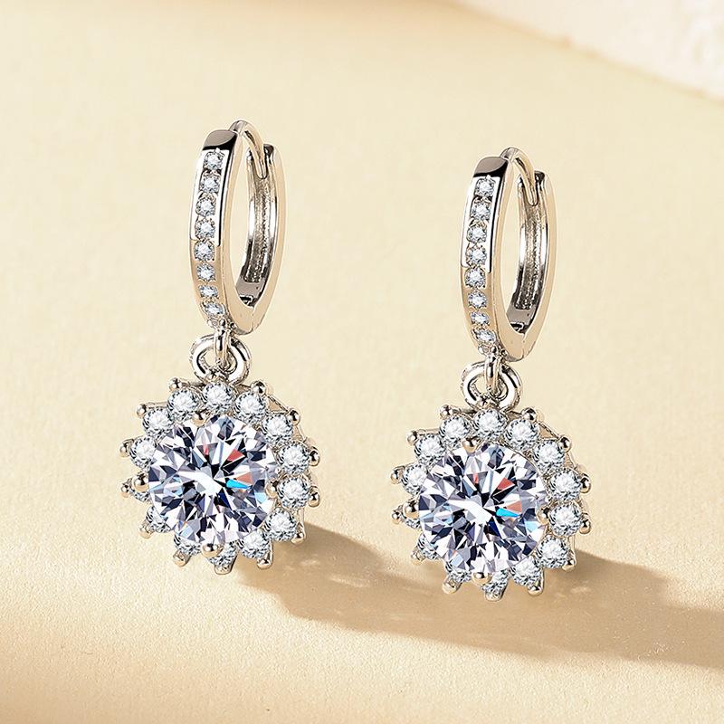 Sunflower Design White Gold Plated Earrings for Women