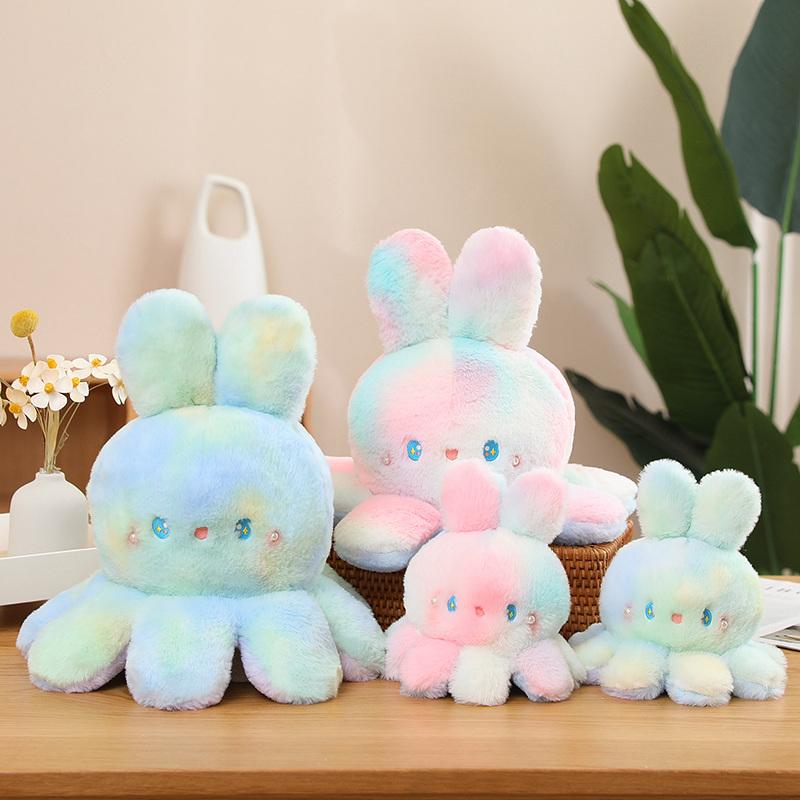Stuffed Animal 20-50cm Fluffy Flip Plush Toy Colorful Rabbit Octopus Double Face Reversed Cosplay Plushie Peluche Cuddly Gifts