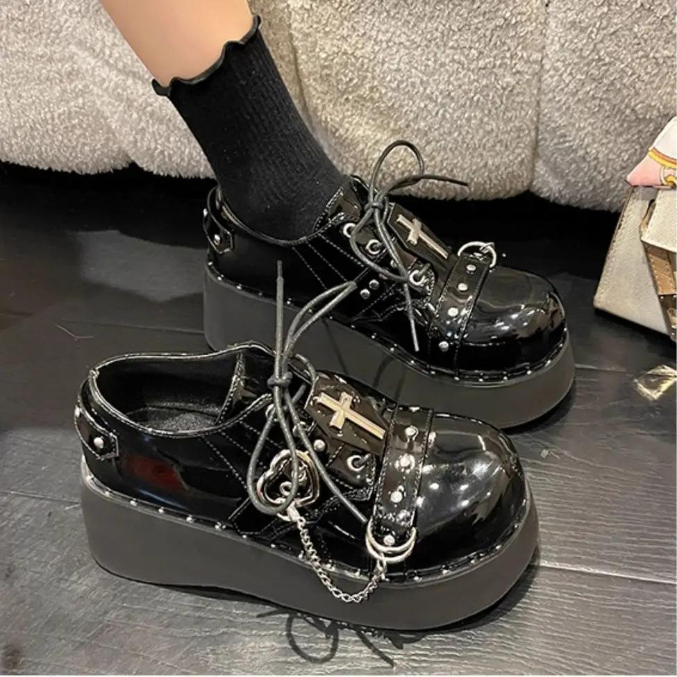 Black High Heels Woman Pumps Round Toe Platform Gothic Mary Jane Japanese Style Lolita Shoes for Women on Heeled Korean Casual