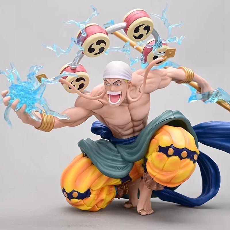 20cm One Piece Anime Figures Squatting Enel Replace Head Figure Statue Doll Collectible Model Toy Decoretion Birthday Gifts