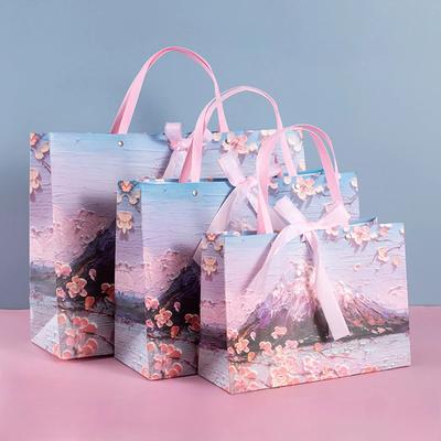 Snow Mountain Cherry Blossom Gift Bag, Exquisite Cosmetics Handbag, Bow Packaging Shopping Bag