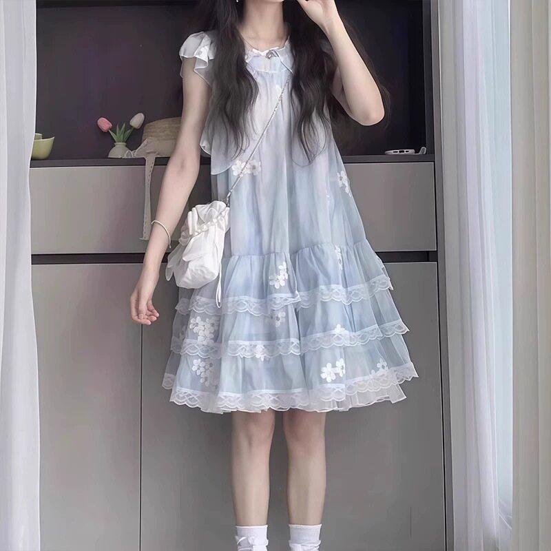 Girls French Floral Tulle Dress Elegant A Line Princess Skirt for Big Kids Sweet Summer Party Gown 120