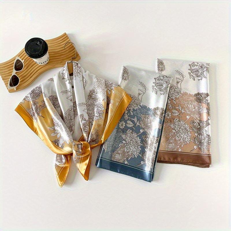 90 * 90cm Silk Scarf Women's Square Scarf New Printed Retro Baotou Scarf Satin Scarf