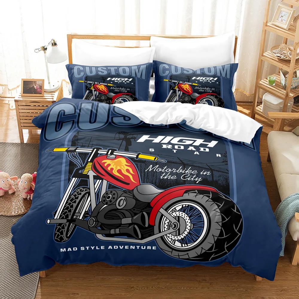 Motorcycle Duvet Cover Dirt Bike Extreme Sports Theme Motocross Racer King Queen Size for Boy Girl Adult for Bedroom Decoration