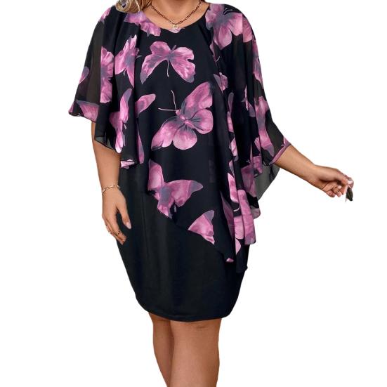 Plus Size Bodycon Dress for Women Summer Mother of The Bride Dress with Floral Chiffon Overlay Cape Formal Evening Party Cocktail Dress XL фиолетовый