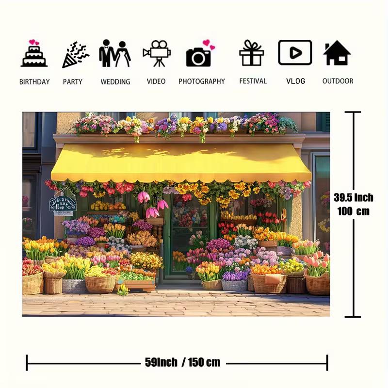 2D Tulip Flower Shop Backdrop for Spring Photography