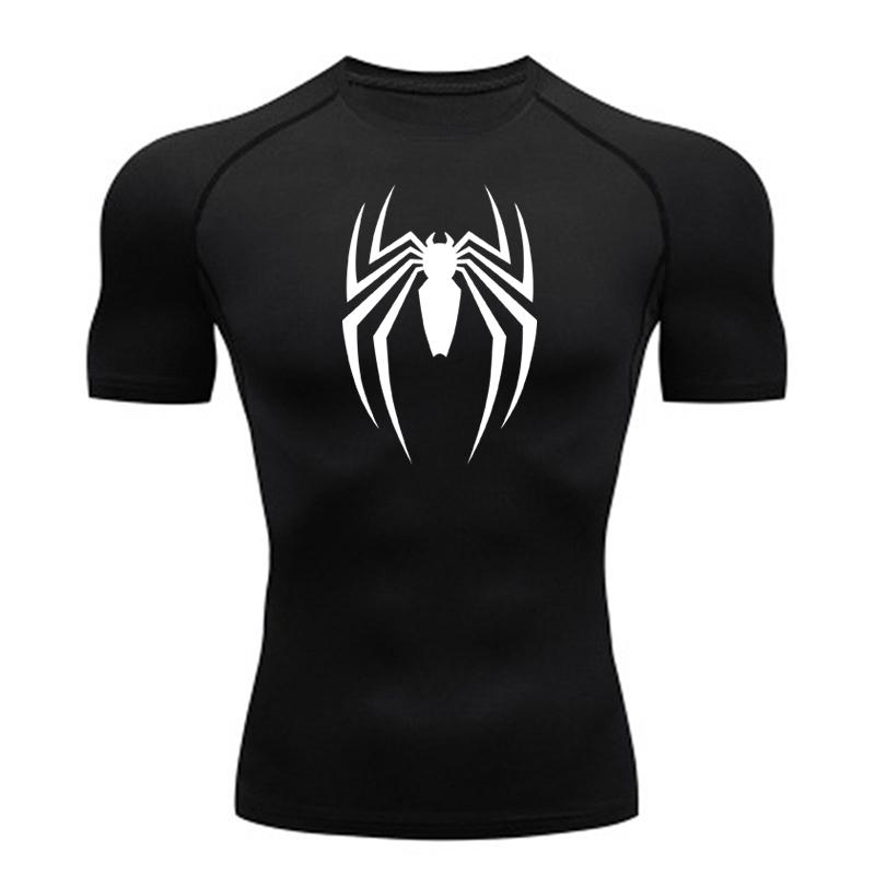 Maglietta da corsa estiva da uomo a maniche corte, maglietta a compressione da palestra, top sportivo, bianco e nero, asciugatura rapida, traspirante, abbigliamento fitness MMA