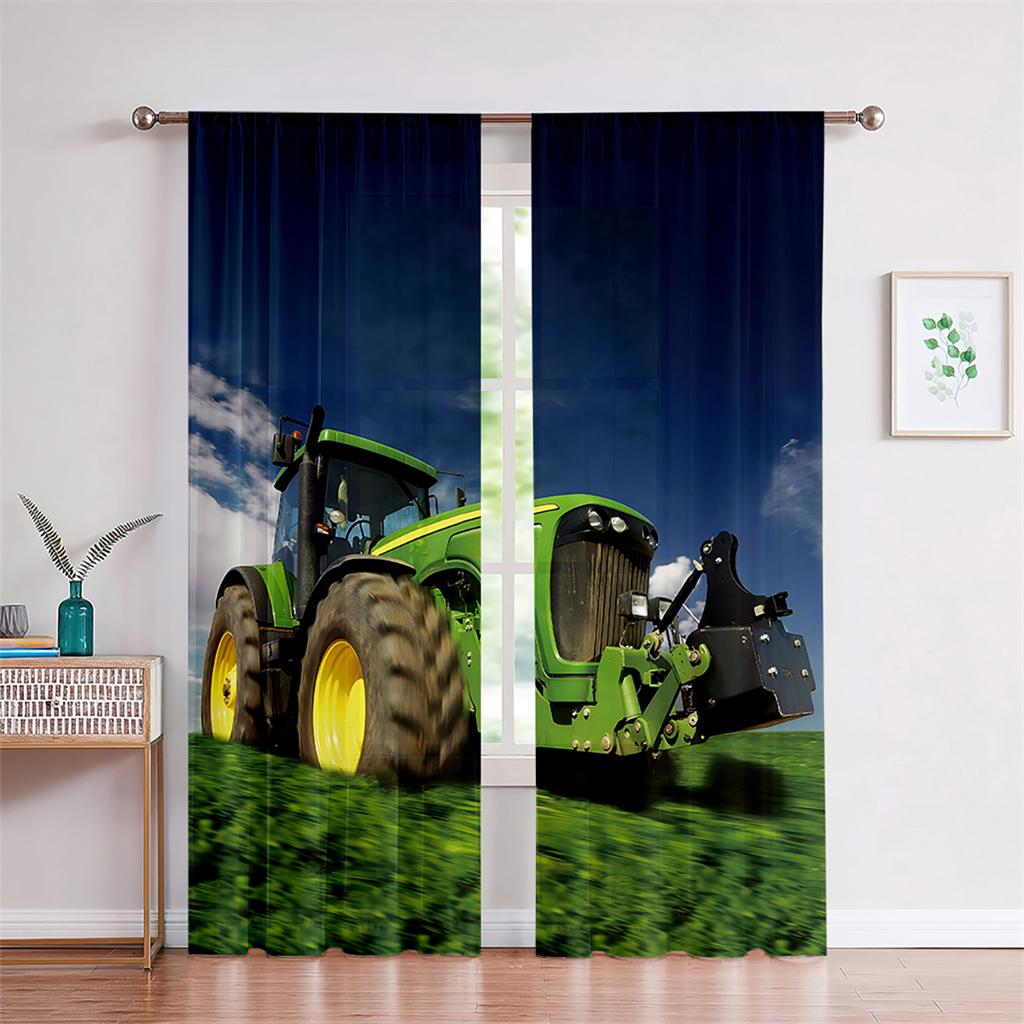 Boerderijtractorgordijnen 3D Blauw Pografie Lucht Vrachtwagengordijnen Woonkamer Slaapkamer Keuken Raamdecoratie 2 stuks 50W130H(CM)X2PCS&Grommet Top