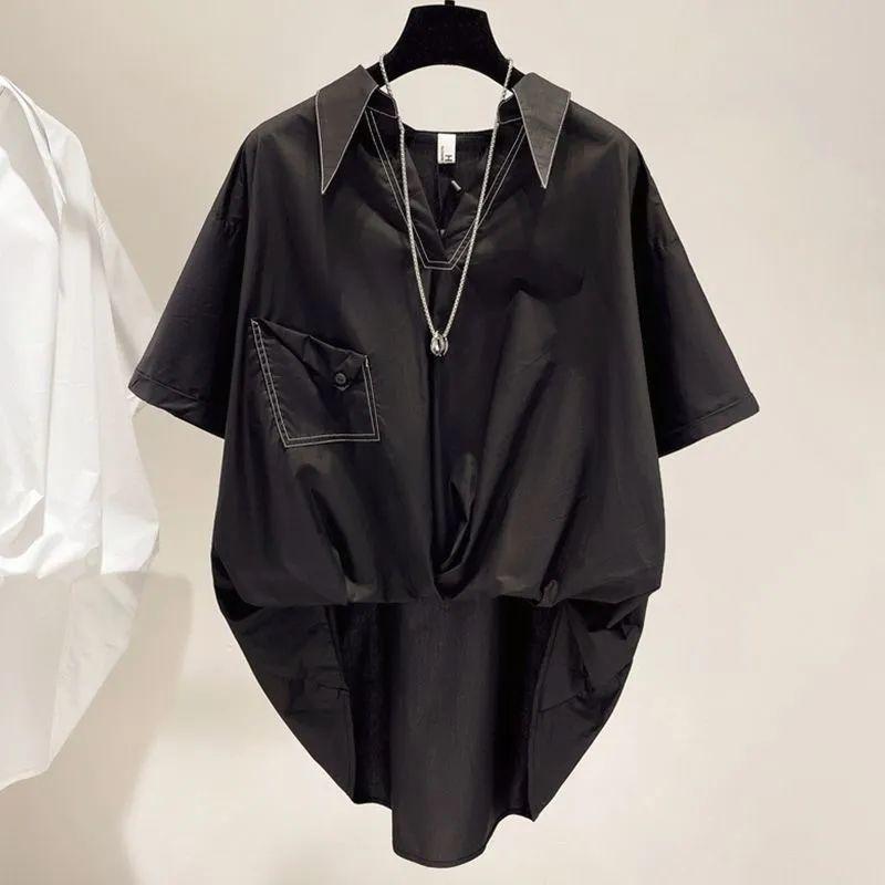 Irregular White Shirts for Women Summer Korean Style Loose Short-sleeved Tops