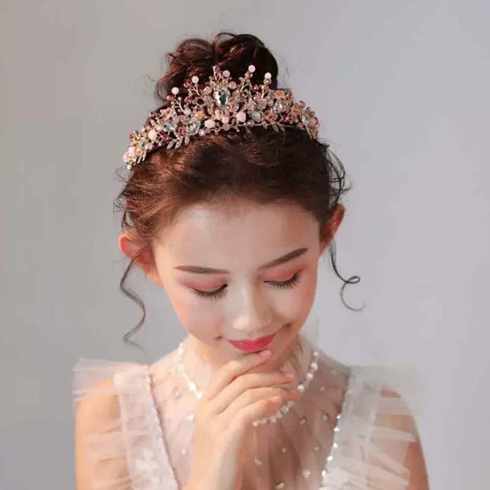 Vintage Pink Floral Crown Elegant Princess Rhinestone Tiara Trendy Crown Hair Accessory  Wedding
