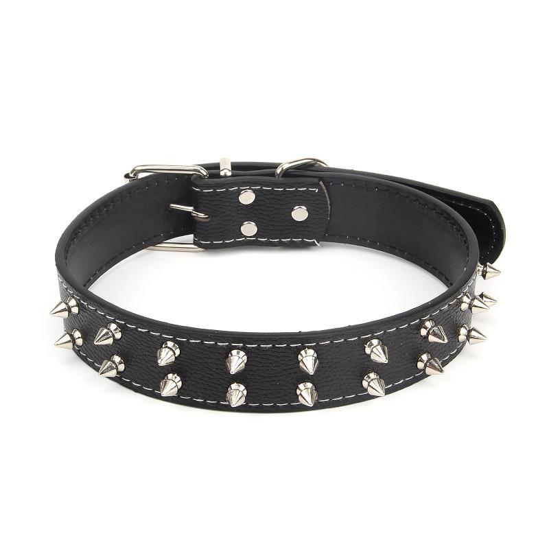 Cool Punk Studded Spiked Dog Collar Adjustable Faux Leather Collar With Metal D‑Ring For Medium Large Dogs Walking Party