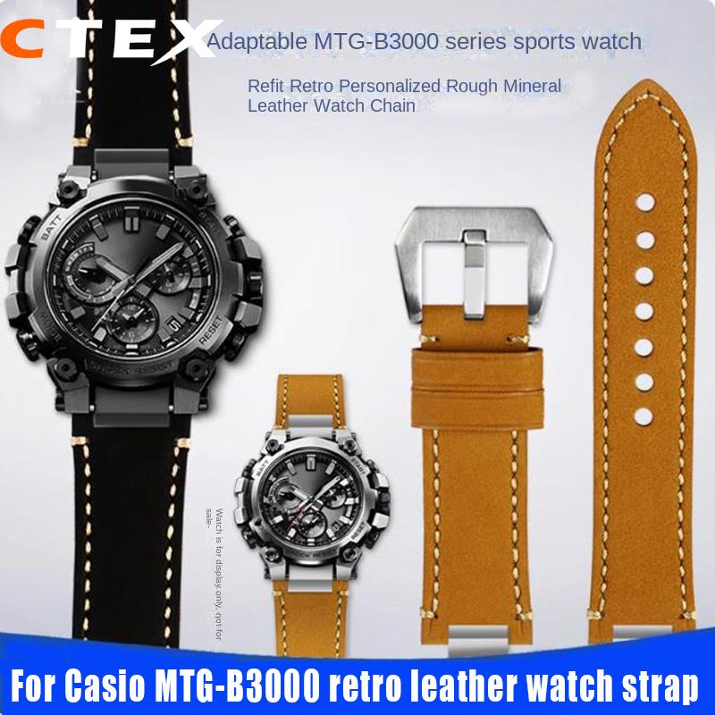 Schnellwechsel MTG B3000 Retro Leder Uhrenarmband Für Casio MTG-B3000B/BD Edelstahl Adapter Herren Rindsleder Uhrenarmband