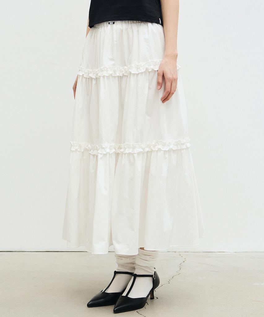 Nigaennikol Frill Tiered Long Skirt_Ivory