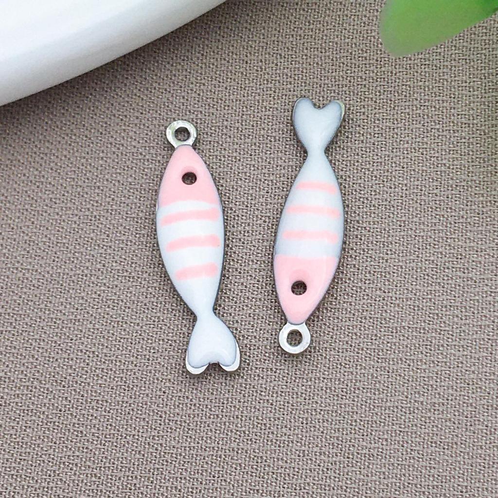 Stainless Steel Double-Sided Enamel Striped Fish Pendant for DIY Jewelry