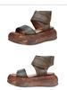 Johnature Genuine Leather Thick Sole Sandals Retro Soft Sole Handmade Women's Flat Platform Shoes