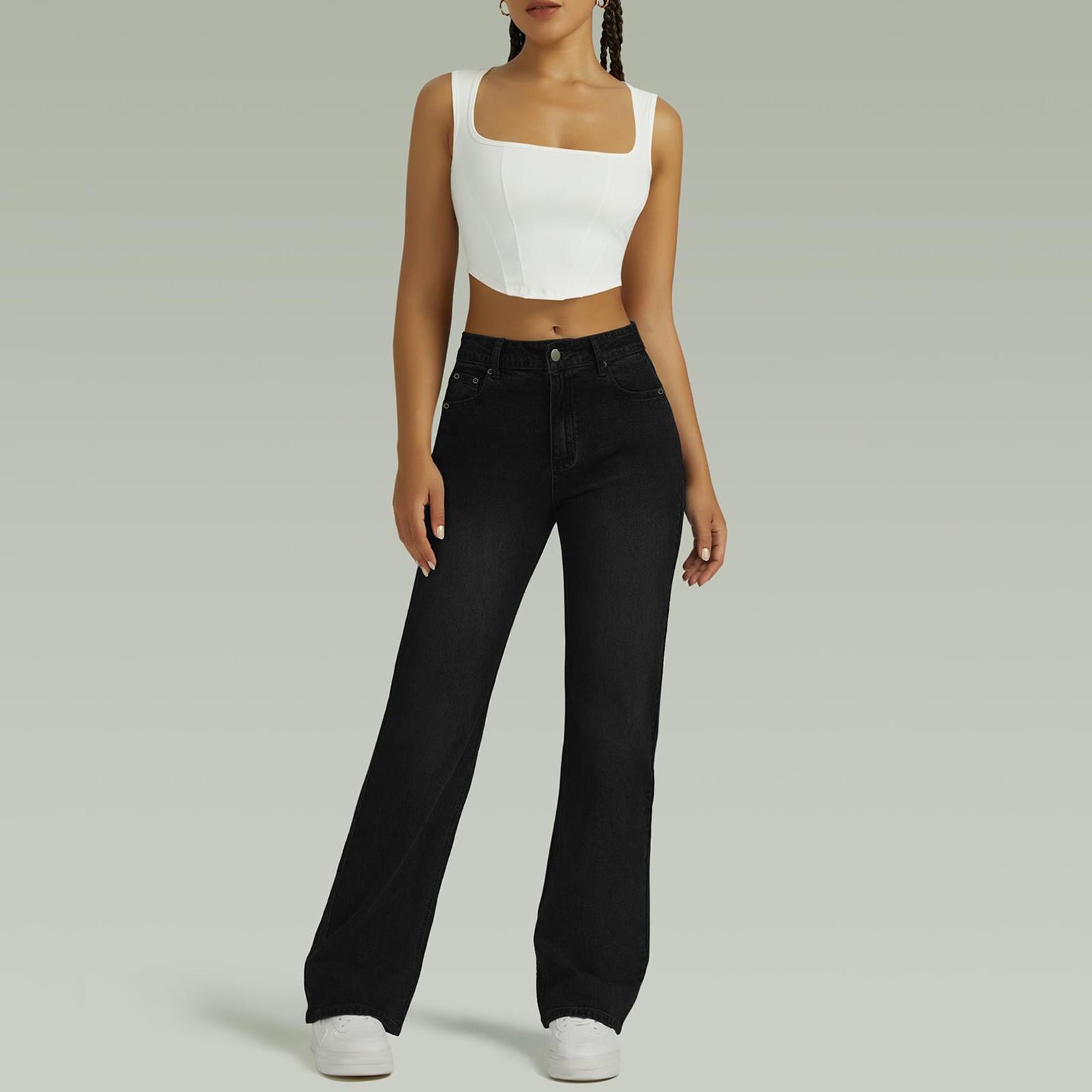 

Женские потертые женские джинсы с высокой талией Модные универсальные прямые брюки M чёрный