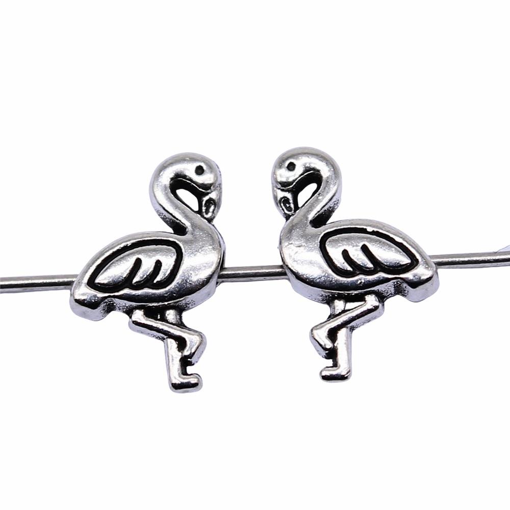 

10шт Фламинго Бусины Бусины Античное серебро Цвет Цинковый сплав 12X7mm