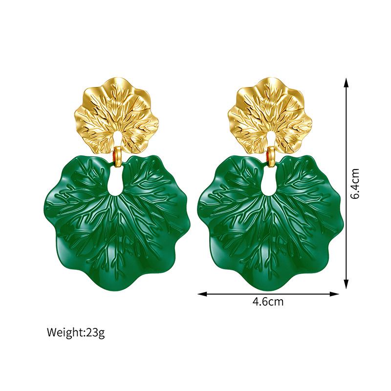 18K Gold Stainless Steel European & American Style Leaf Earrings
