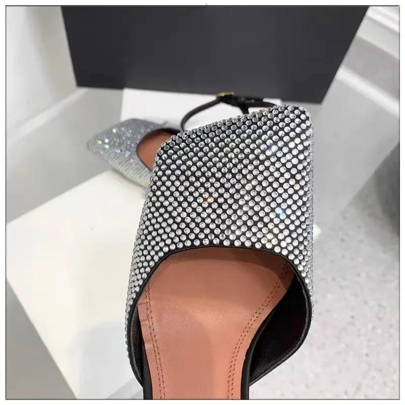 Fashion Minimalist Square Head Rhinestone Mary Jane Sandals 2024 Summer New Girls Candy Banquet Party Fashion High Heels Shoes size 43