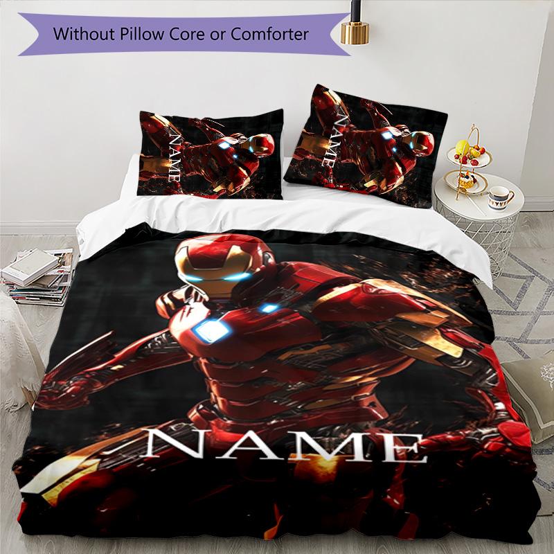 3pcs Iron Man2 Cover Set - Personalized Name, HD Printed Bedding with 1 Cover and 2 Pillowcases - Perfect for Home Decor, Easy Care