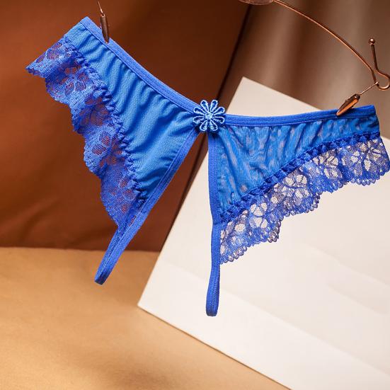 Panties Crotch Opening Low Waist Nylon Hollow Lace See-through Thong for Valentine's Day