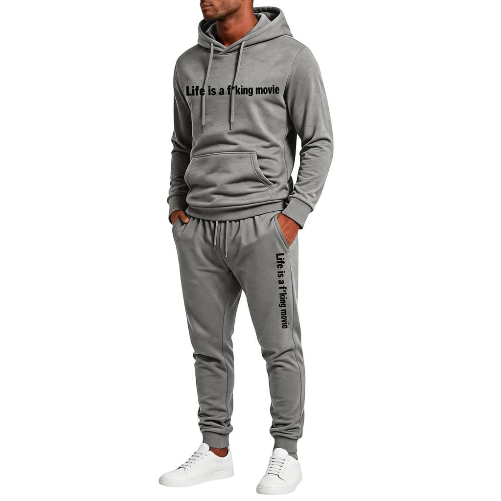 Men's Trendy Casual 2-Piece Hoodie and Straight Leg Sweatpants Set, Fun Text Print, Color, Elastic Waist