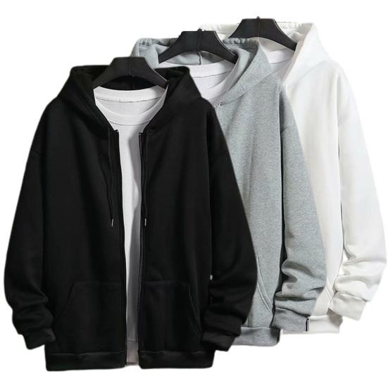 Men Coat Solid Color Hooded Hat Cardigan Soft Drawstring Thick Plus Size Casual Zip Up Winter Jacket Men Clothes