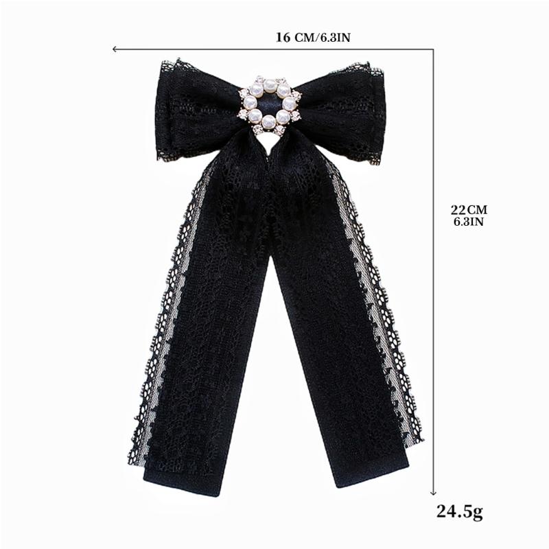Crystal Pearls Ribbon Bowknot Brooch Pin Bowtie for Women Shirt Jabot Collar Pre Tied Necktie Clip Clothing Accessories