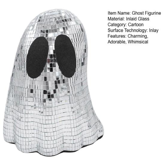 Halloween Disco Ghost Decor Glitter Silver Ghost Disco Mirror Ball Tabletop Decoration for Indoor Tiered Tray Home Decor