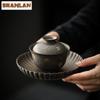 Handmade Rust Glazed Coarse Pottery Gaiwan Japanese Sprinkle Gold Tea Lid Set Tea Tureen Tea Maker Cover Bowl Tea Ceremony Gifts