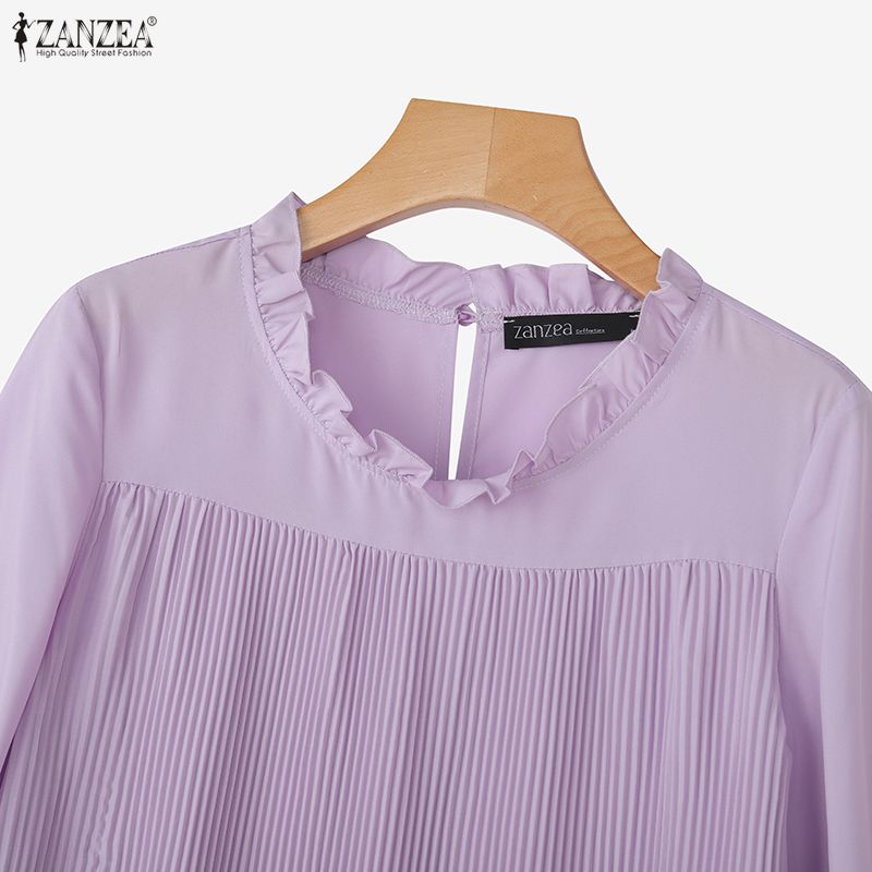 ZANZEA Women Casual Round Neck Solid Color 3/4 Sleeve Blouse