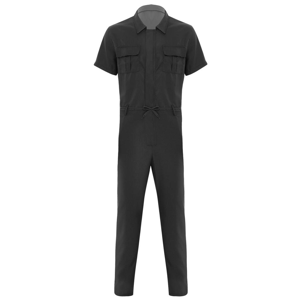 Mens Durable Coveralls Short Sleeve Zipper Front Multi-Pocket Workwear Overalls