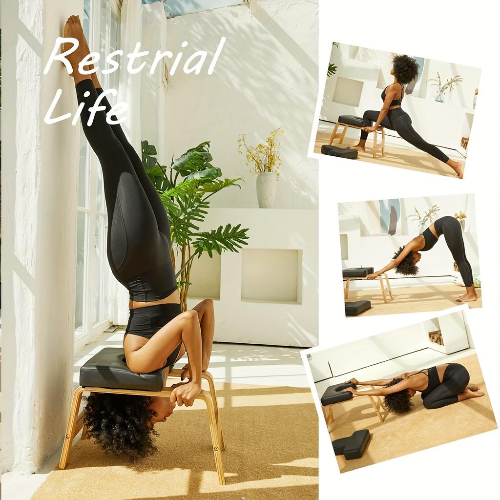 Yoga-Kopfstandbank, Yoga-Inversionsbank mit Holzrahmen und PU-Pads, Lindert Müdigkeit, Gleichgewichtstraining, Tragkraft 330 Pfund