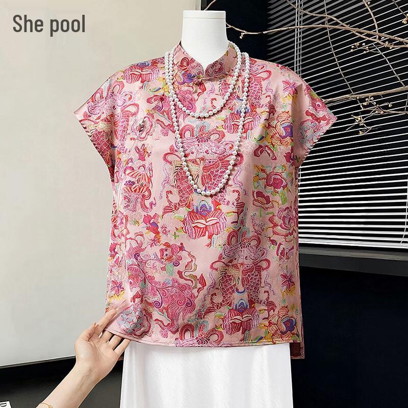 

Women s National Style Jacquard Short Sleeve Pullover Shirt M